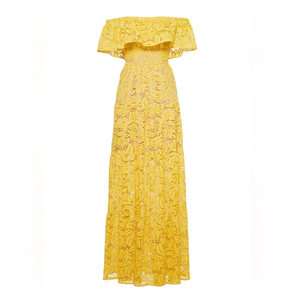 Dress The Population Yellow Reese Maxi Dress Lace Off Shoulder